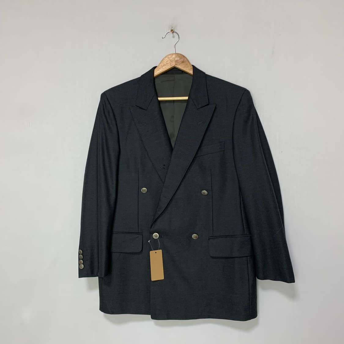 버버리 런던 은장 버튼 차콜 그레이 더블 브레스티드 자켓 블레이저 상품이미지1