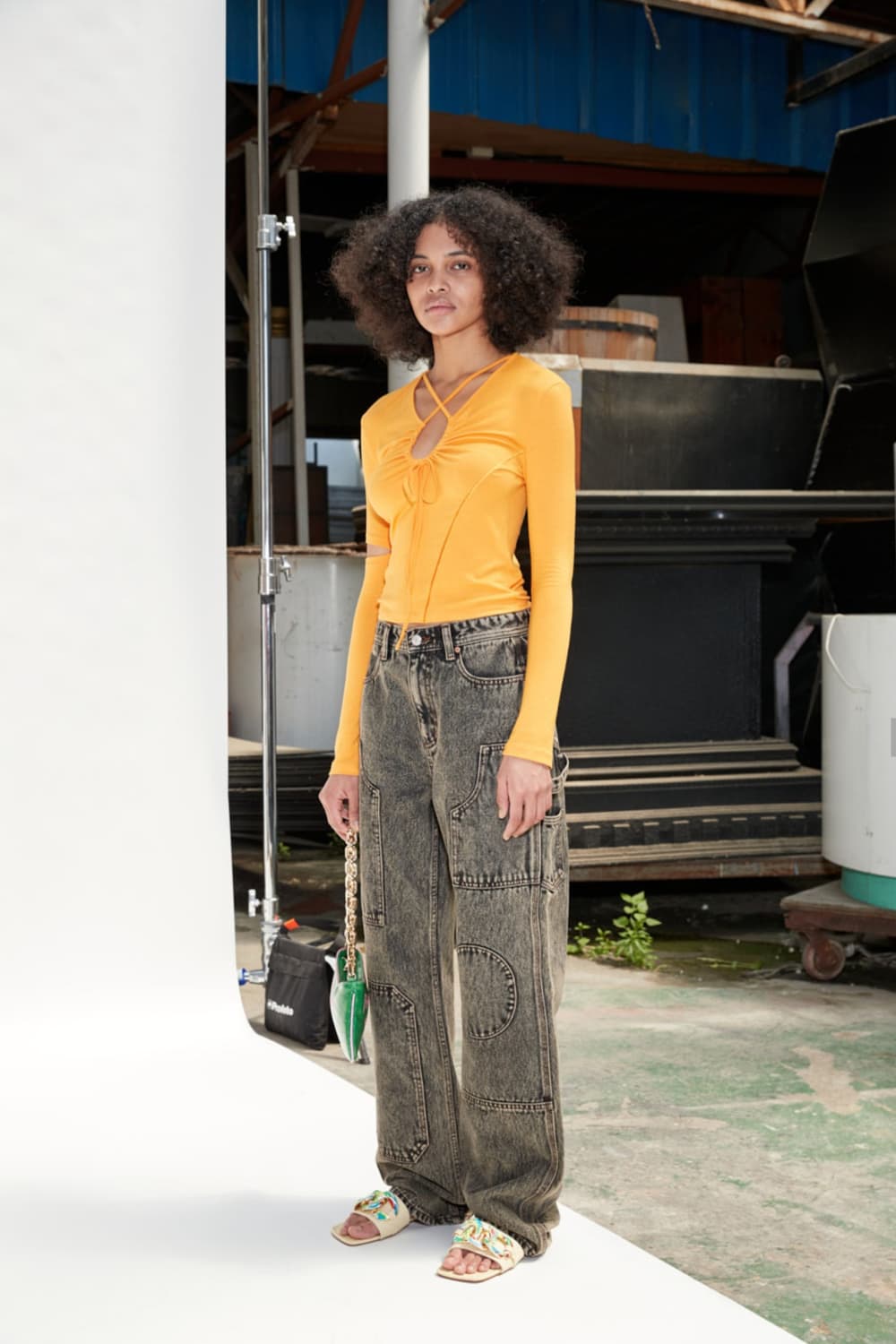 [28] 앤더슨벨 오버 다이 바우하우스 패치 데님 진 팬츠 바지 상품이미지3