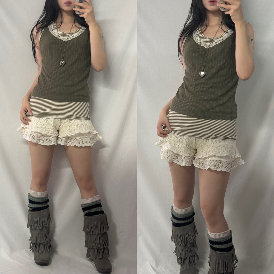 페어리 러플 가디건 레이스 셔링 슬리브리스 3pcs SET 상품이미지5