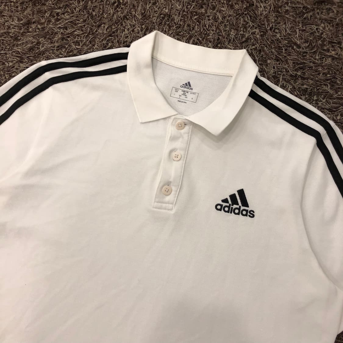 L 아디다스 삼선 화이트 카라 티셔츠 상품이미지2