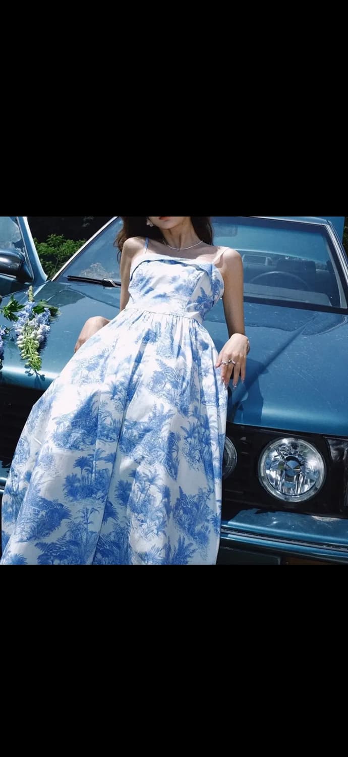 M사이즈)신스덴 블루 포레스트 나시원피스 디오르플로랄원피스휴양지여름원피스 상품이미지3