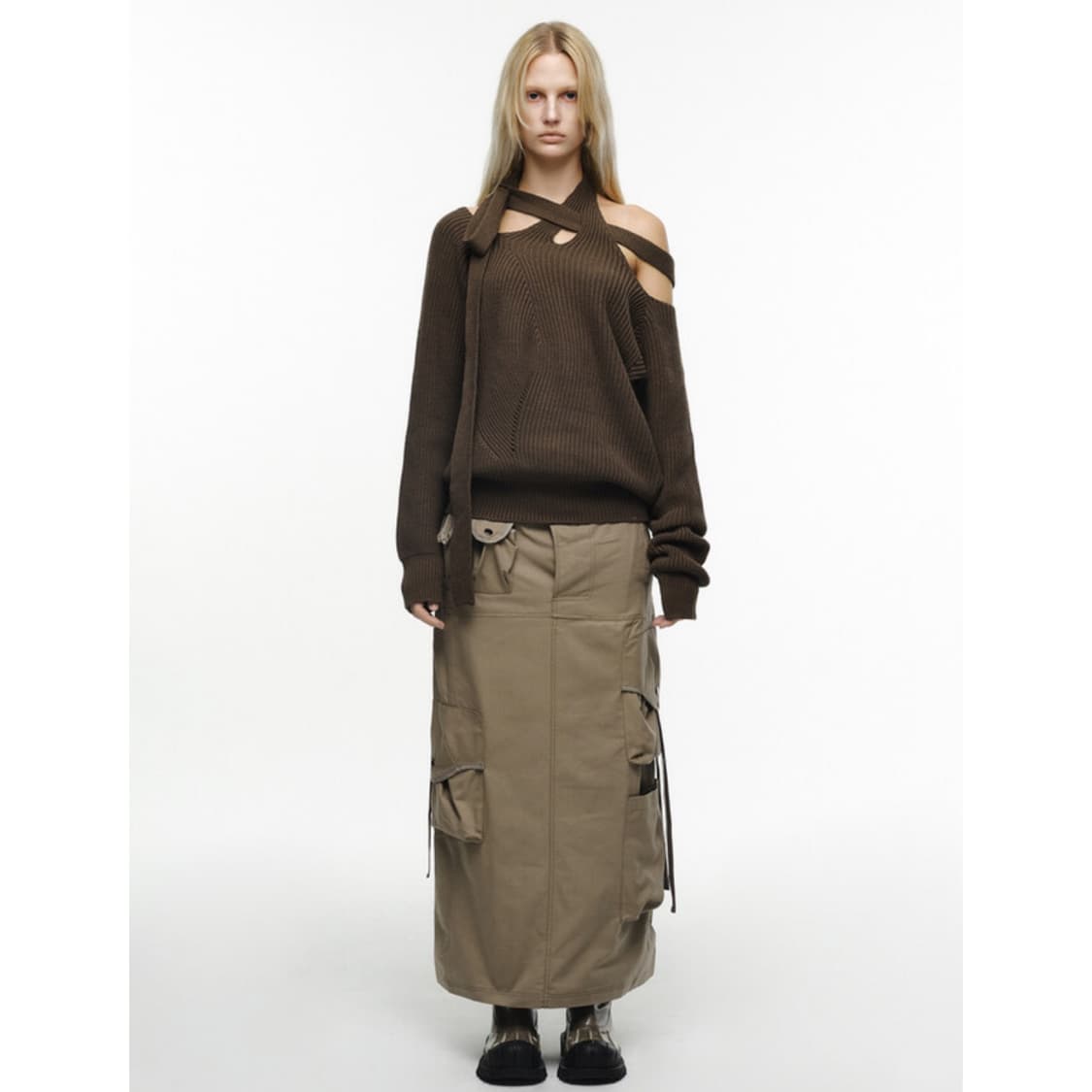 나체 스트랩 카고 맥시 롱스커트 베이지 상품이미지2