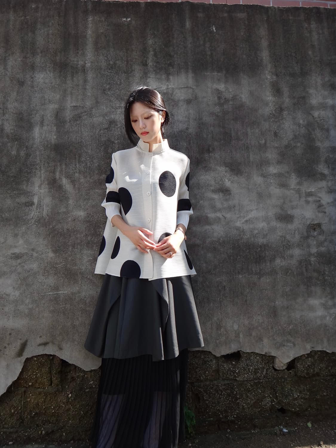 Dot pleats cardigan / ivory 상품이미지6