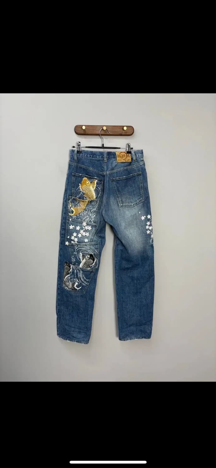 카라쿠리 자수 오리엔탈 데님 팬츠 H1552 상품이미지6