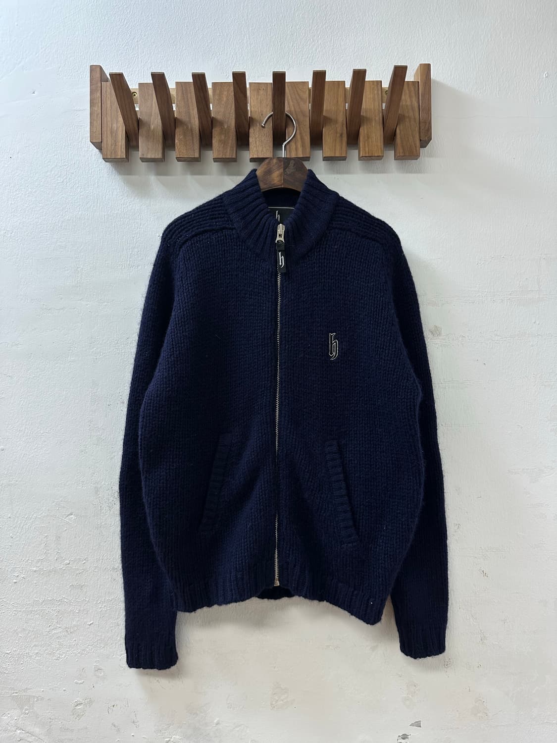 일본빈티지 Djhonda dj혼다 네이비 울100% 니트 집업 상품이미지1