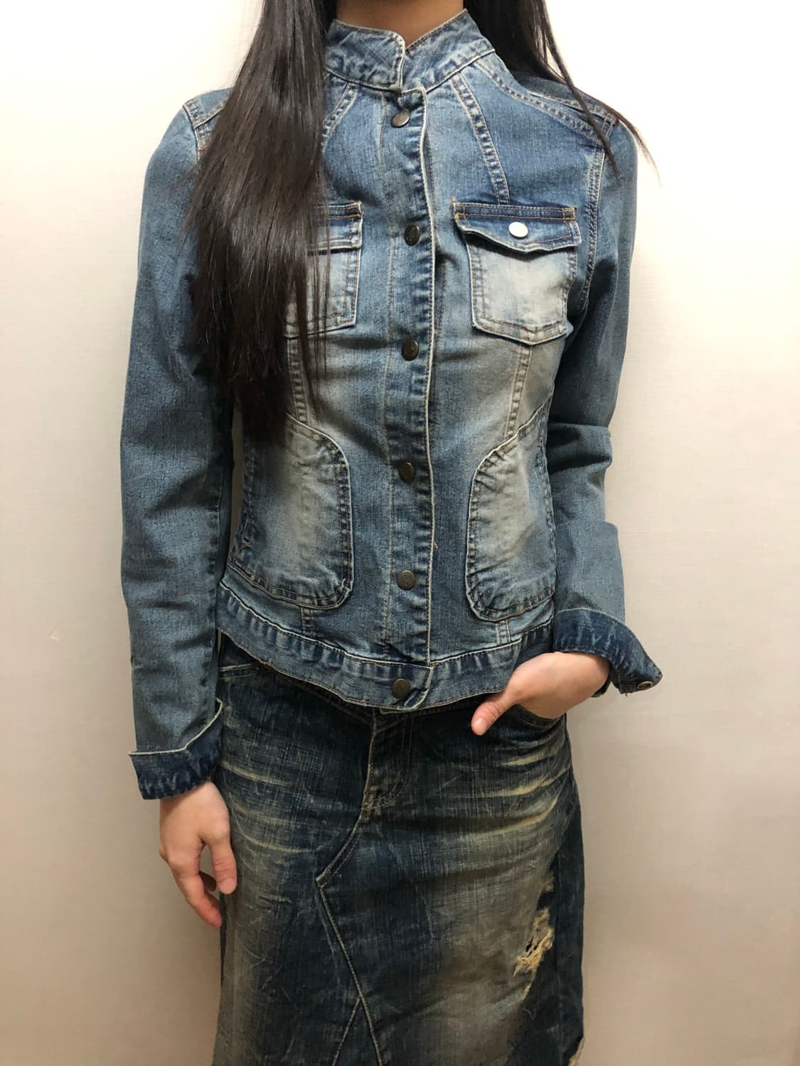 빈티지 데님 하이넥 자켓 상품이미지1