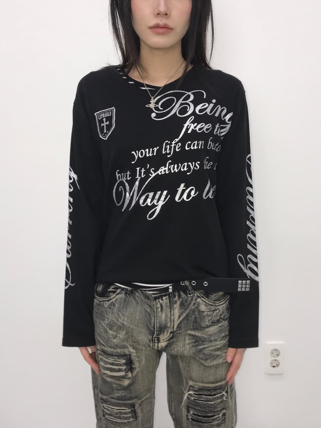 Jpn Y2k Silver Lettering Long Sleeve 상품이미지2