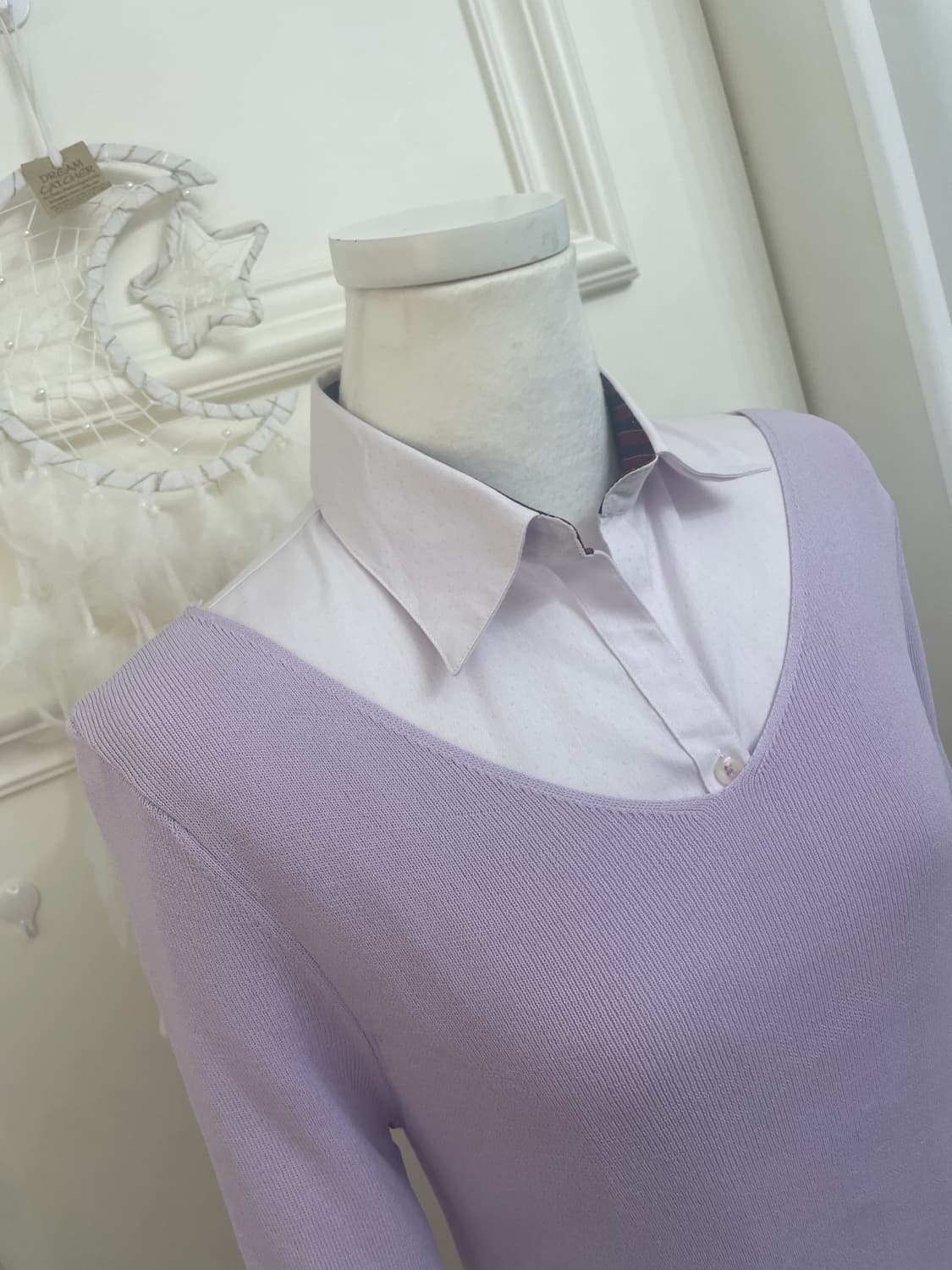 lavender basic knit top&wine point shirt 상품이미지5
