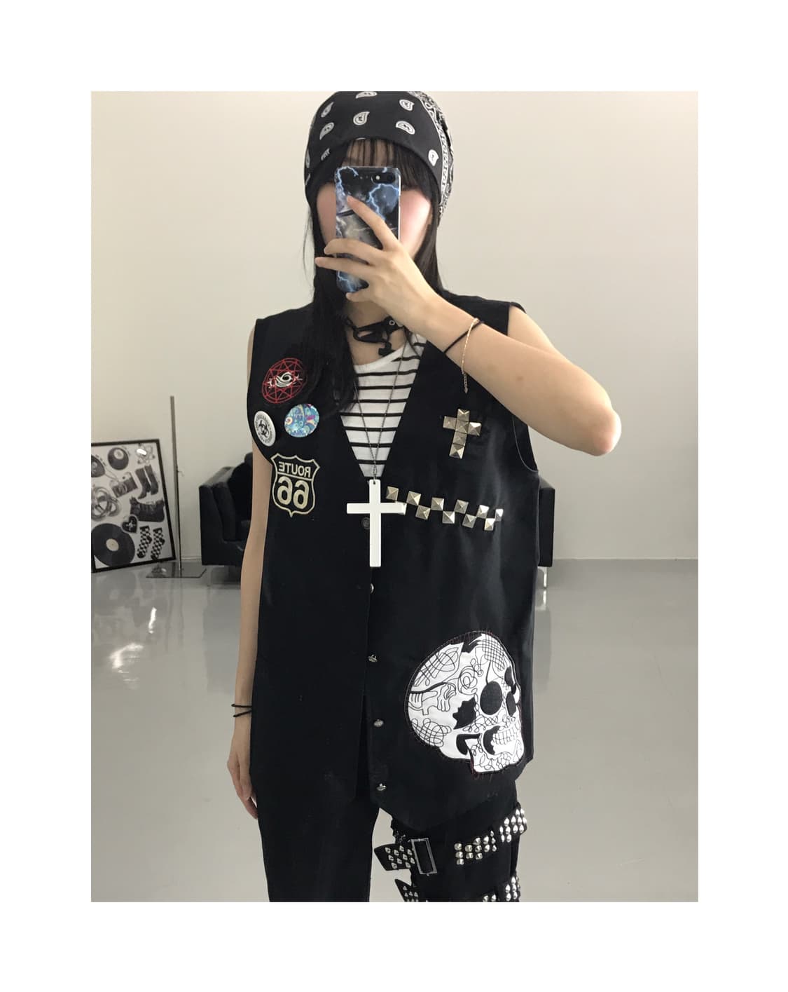 EUPHUISTIC Y2k Skull Patch Vests 상품이미지1