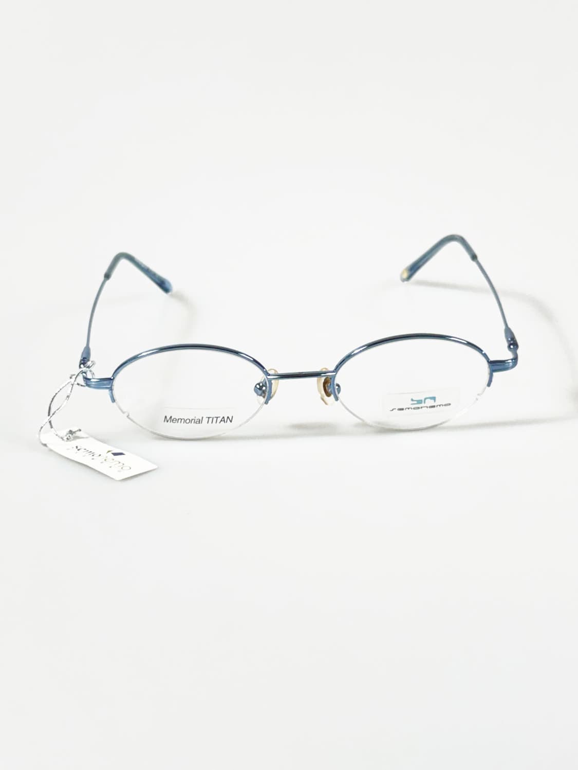 SEMONEMO 블루 메탈 티타늄 오벌 반무테 빈티지 안경 상품이미지1