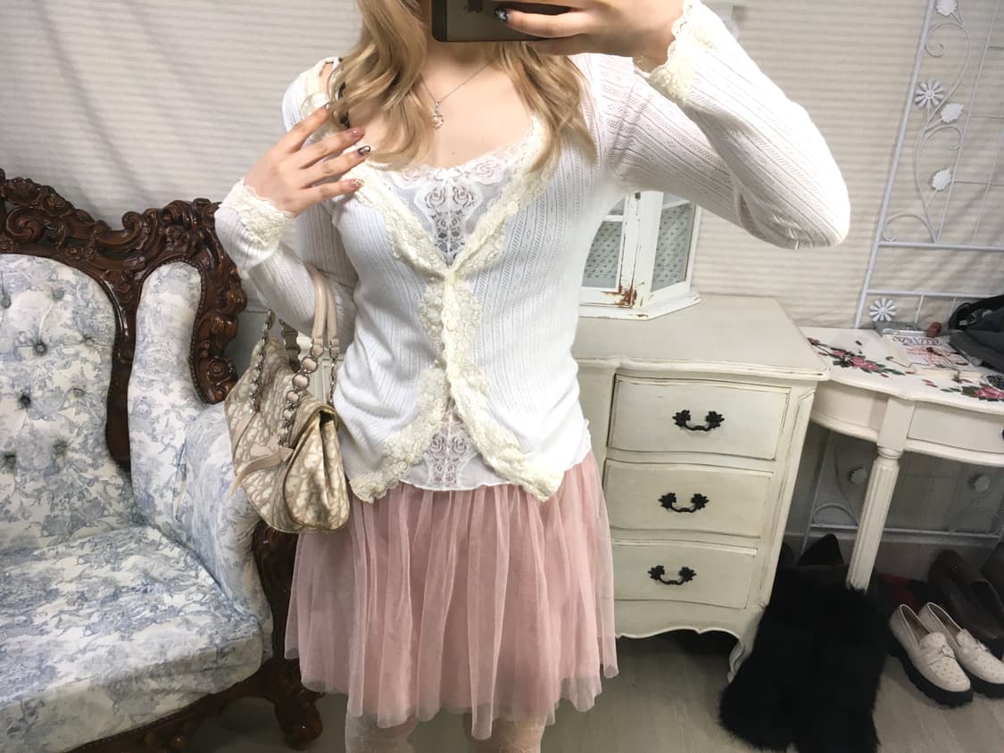 Set) 빈티지 레이스 펀칭 가디건 + 레이스 슬리브리스 상품이미지8