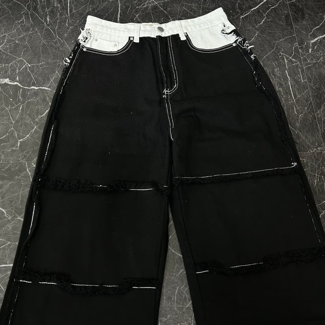 DD Blue 데미지 투톤 와이드 데님 팬츠 상품이미지5