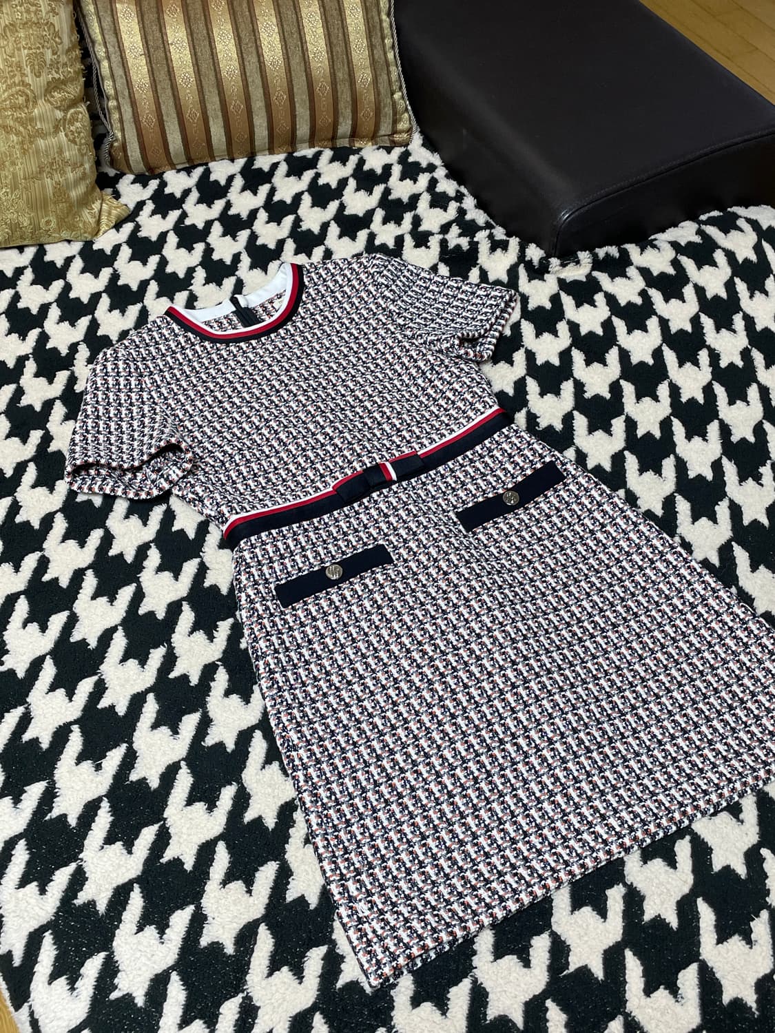 마쥬 멀티컬러 벨티드 트위드 원피스 36 상품이미지3