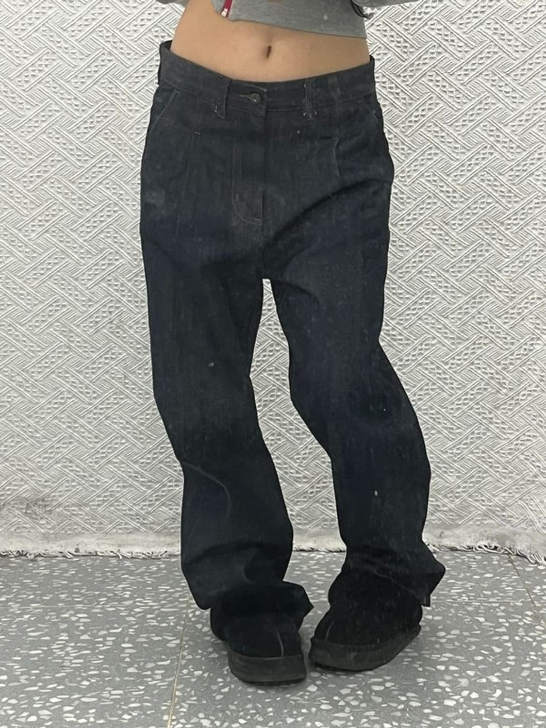 비슬로우 베이직 핀턱 와이드 데님 팬츠 30인치 C06513 상품이미지1