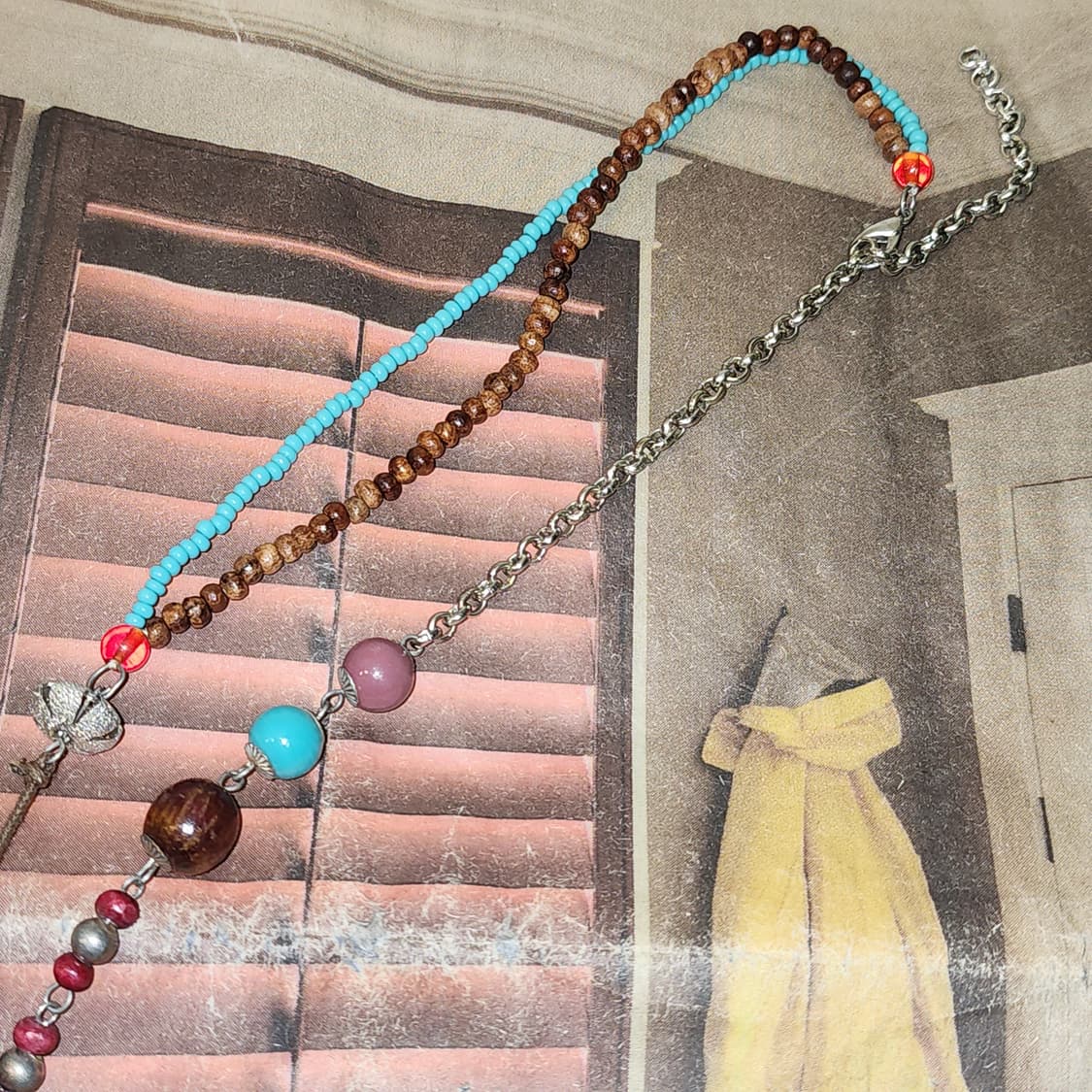 90s 프랑스 빈티지 목걸이 보헤미안 비즈 목걸이 히피 스타일 상품이미지5