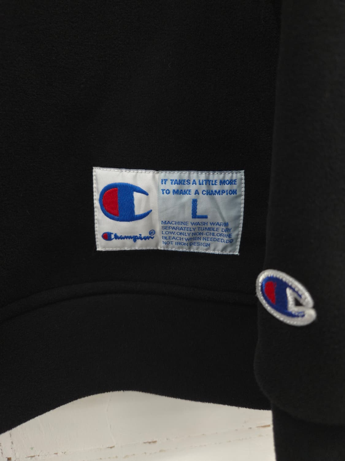 L [대장급]중고유일 챔피온 스웨이드 스펠링 팔자수 블랙 후드티 상품이미지5