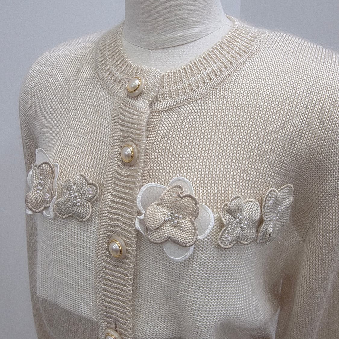 모헤어 울 베이지 플라워 니트 가디건 상품이미지6