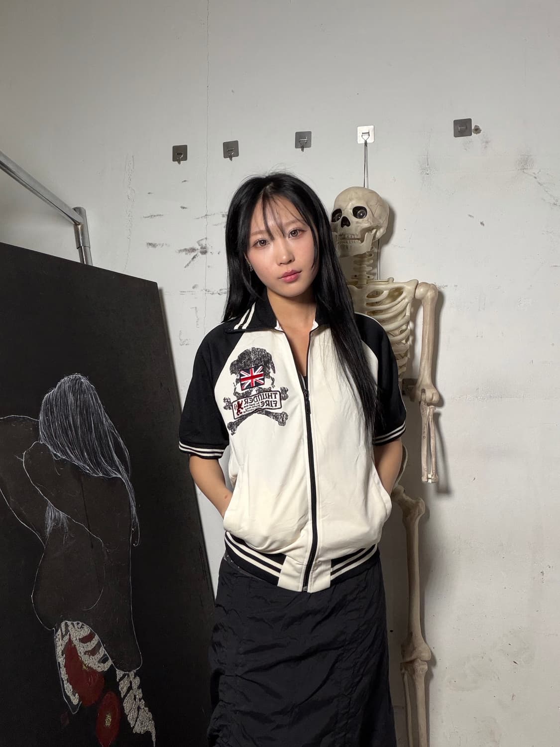 JPN 일본 빈티지 펑크 해골 프린팅 져지 반팔 집업 M 상품이미지2