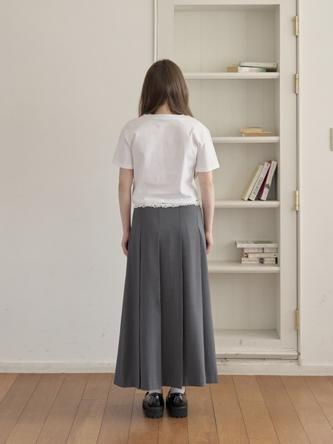 [1회 착용] 미에르꼴레스 레이스 플리츠 롱 스커트 그레이 회색 S 상품이미지4