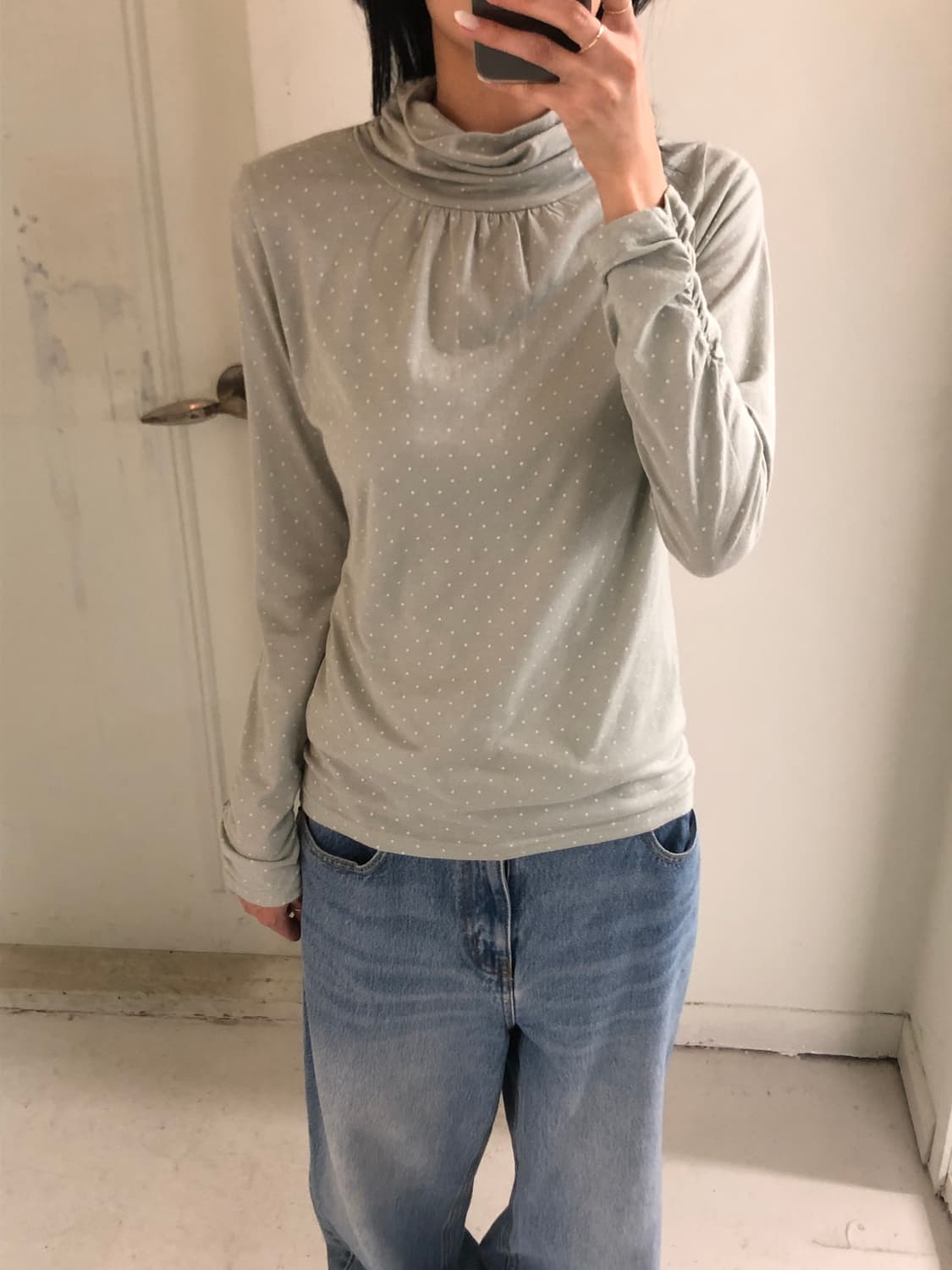 일본빈티지 민트 도트 롱슬리브 상품이미지2