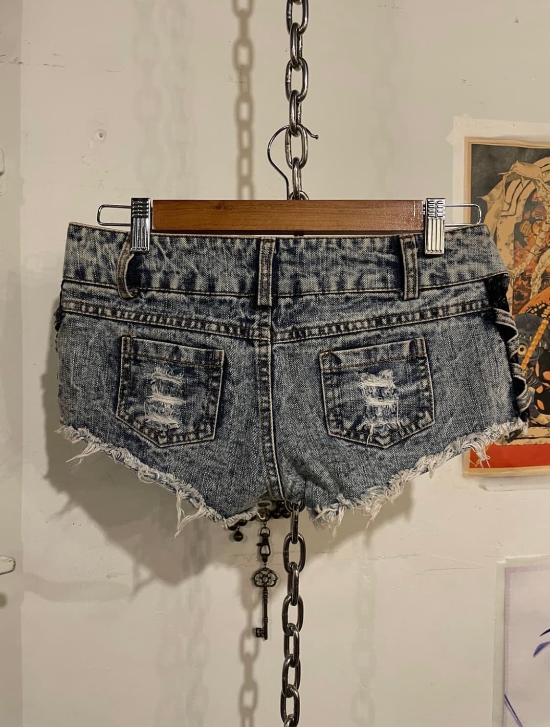 사이드 시스루 레이스 그런지 데님 숏팬츠 갸루 상품이미지3