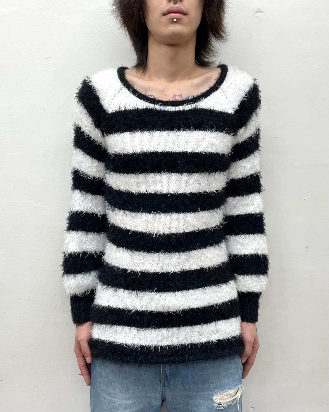 Stripe fur balloon knitwear  상품이미지1