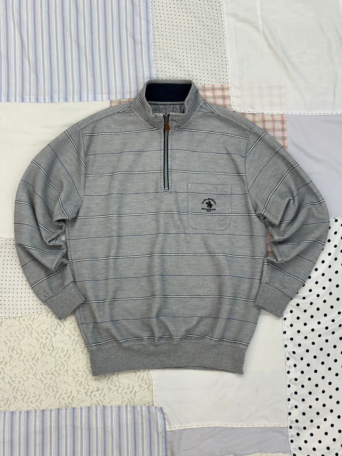 그레이 스트라이프 하프 집업 티셔츠  상품이미지7