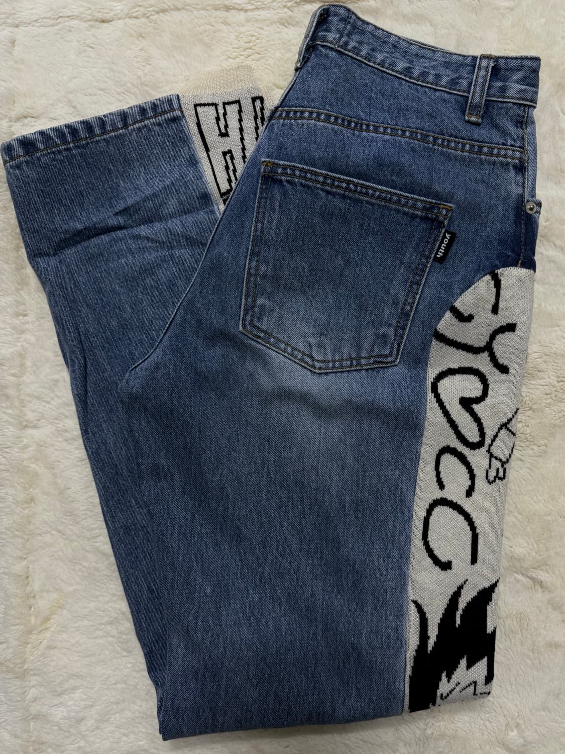 유쓰배쓰-니트 트리밍 워싱 데님 (라이트블루) 상품이미지3