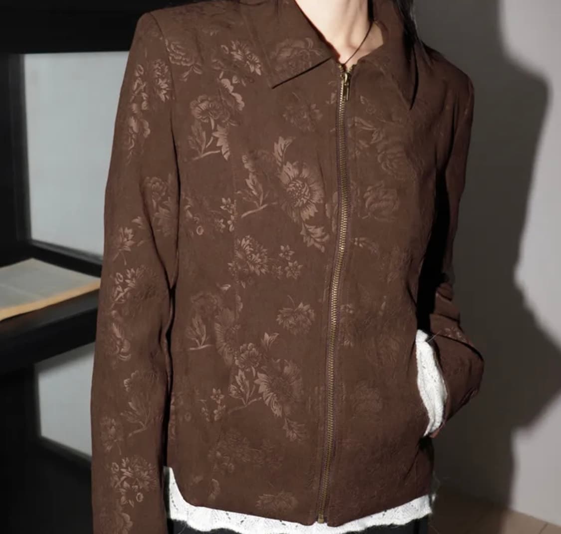 고츠 빈티지 로즈 자가드 스웨이드 집업 자켓 브라운 상품이미지1