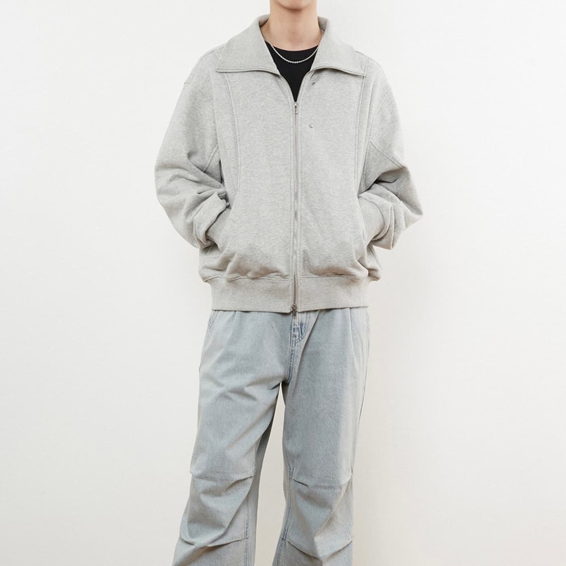 키뮤어 커브드 오버핏 빅카라 집업_그레이 상품이미지2