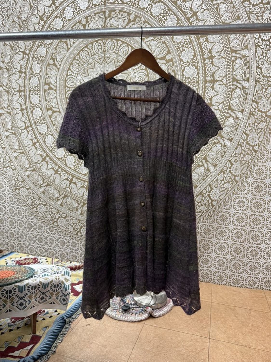 제페니즈 빈티지 여성 니트 반팔 롱 가디건 상품이미지3