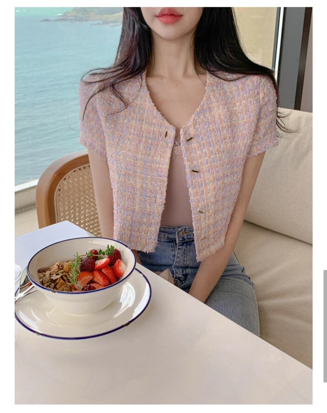 세컨드세컨 핑크 반팔트위드자켓 상품이미지1