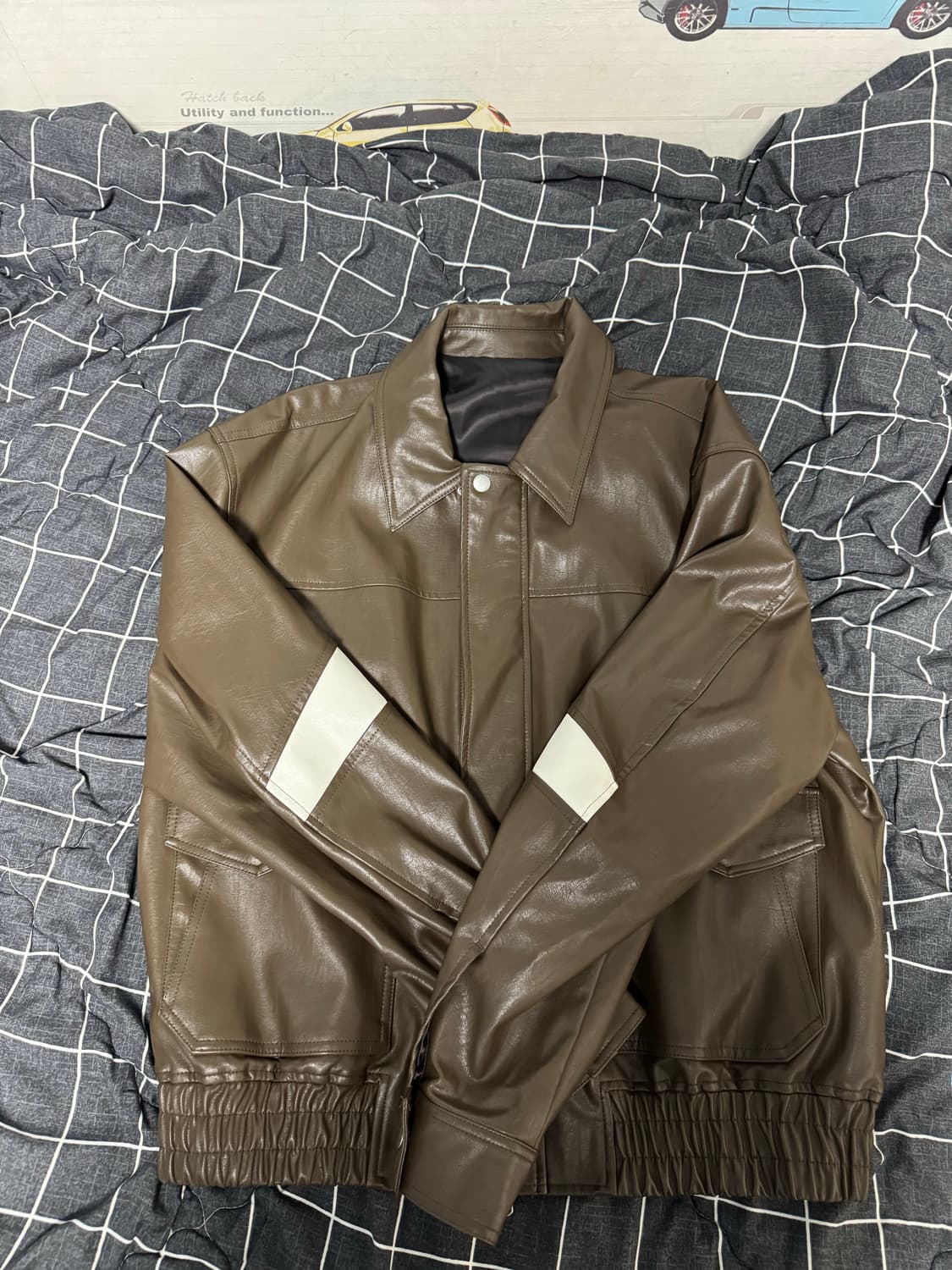 에잇세컨즈 배색 포인트 페이크레더 블루종 브라운 상품이미지1