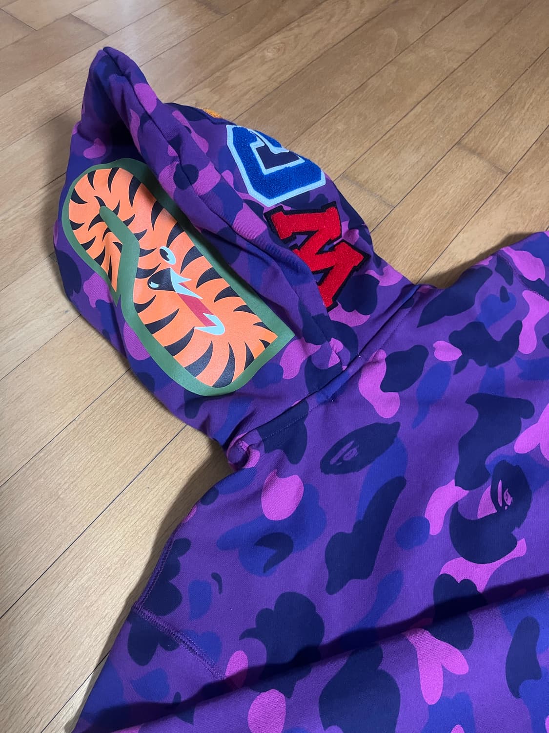 [XL] 베이프 컬러 카모 샤크 와이드 더블 후디 퍼플 상품이미지6