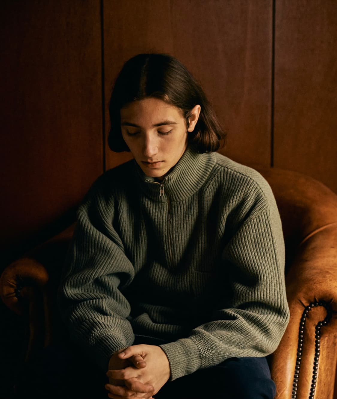 에스피오나지 하프집업 밀러 니트 스웨터 올리브 그린 L 상품이미지1