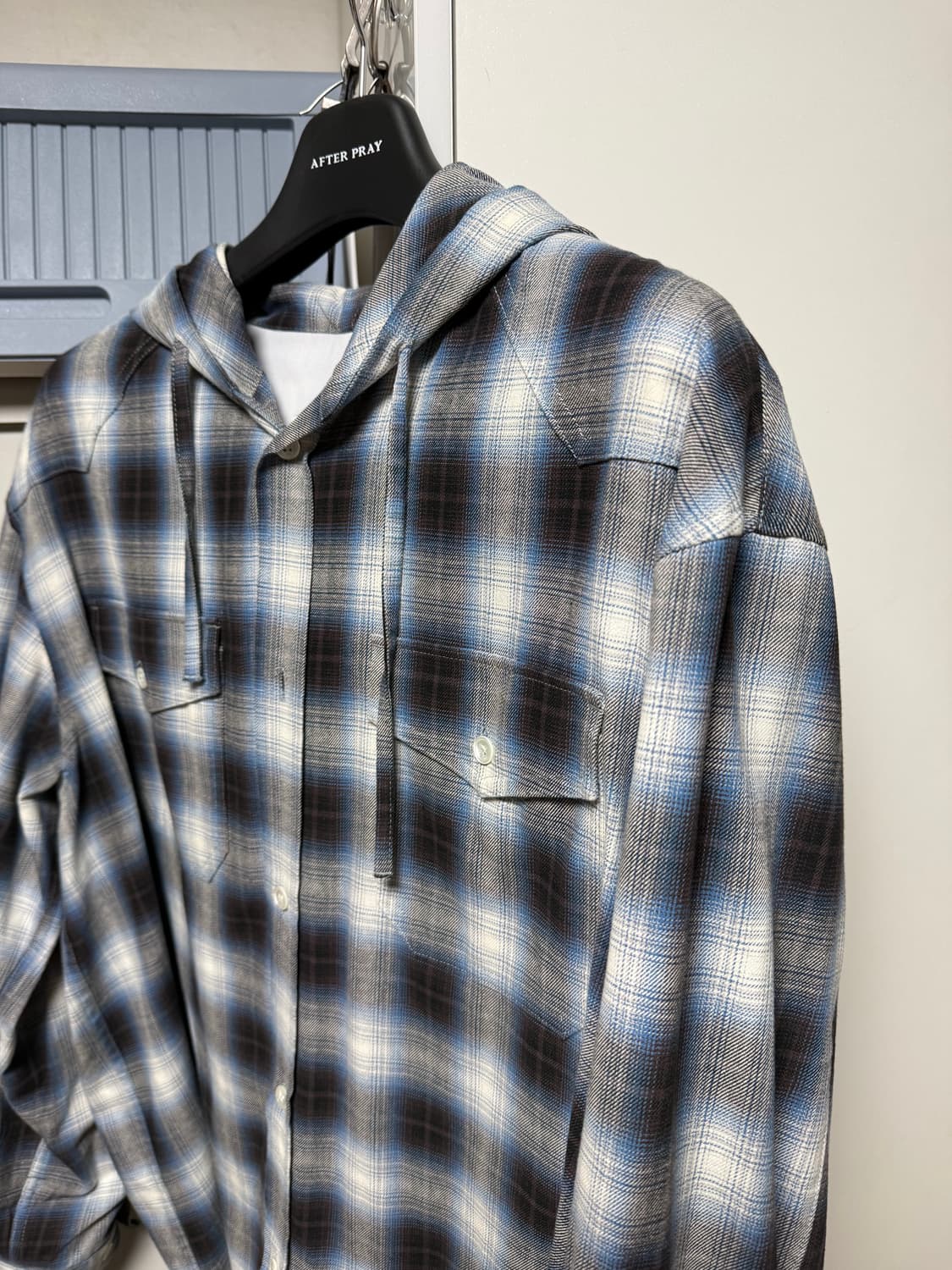 [M] 애프터프레이 웨스턴 체크 후디 셔츠 블루 상품이미지8
