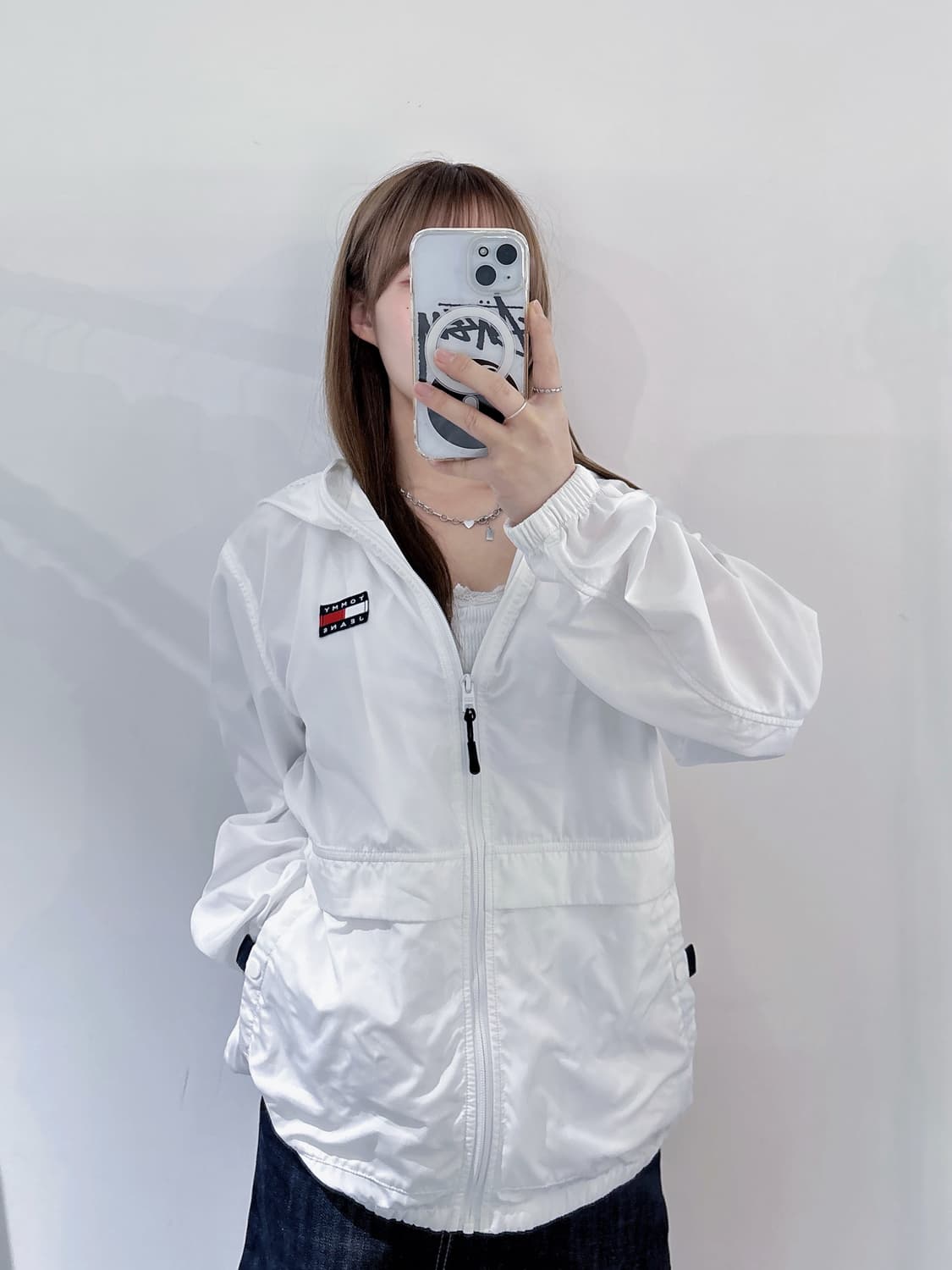 타미진스 화이트 풀집업 바람막이 상품이미지1