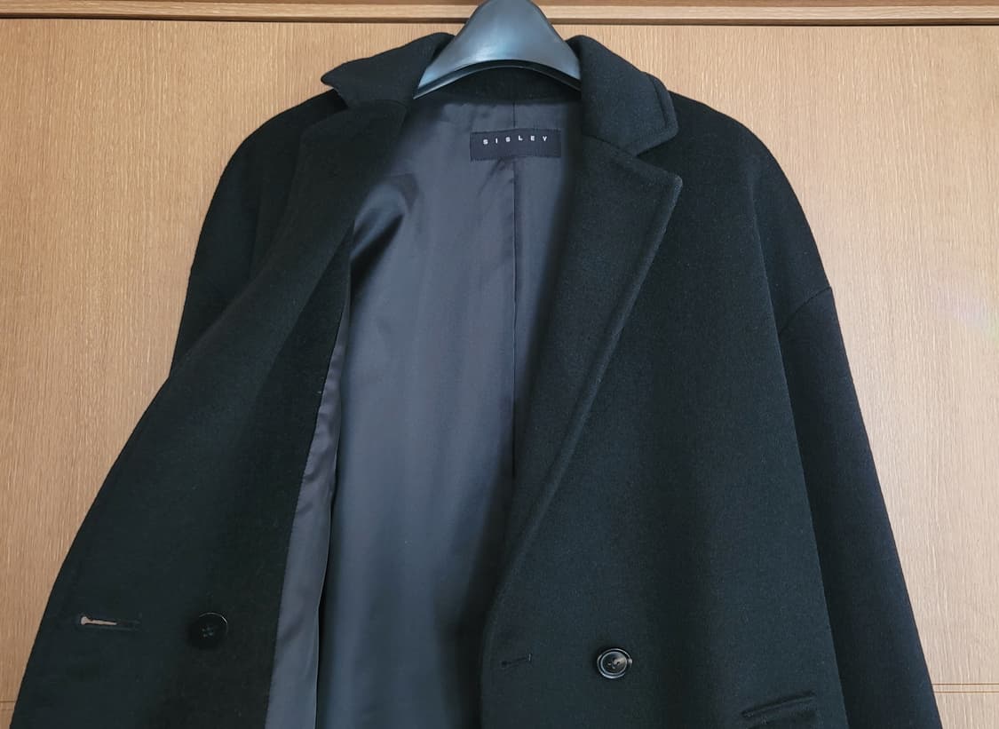 SISLEY | 블랙 모직 롱코트 55 | (모97캐시미어3) 상품이미지4