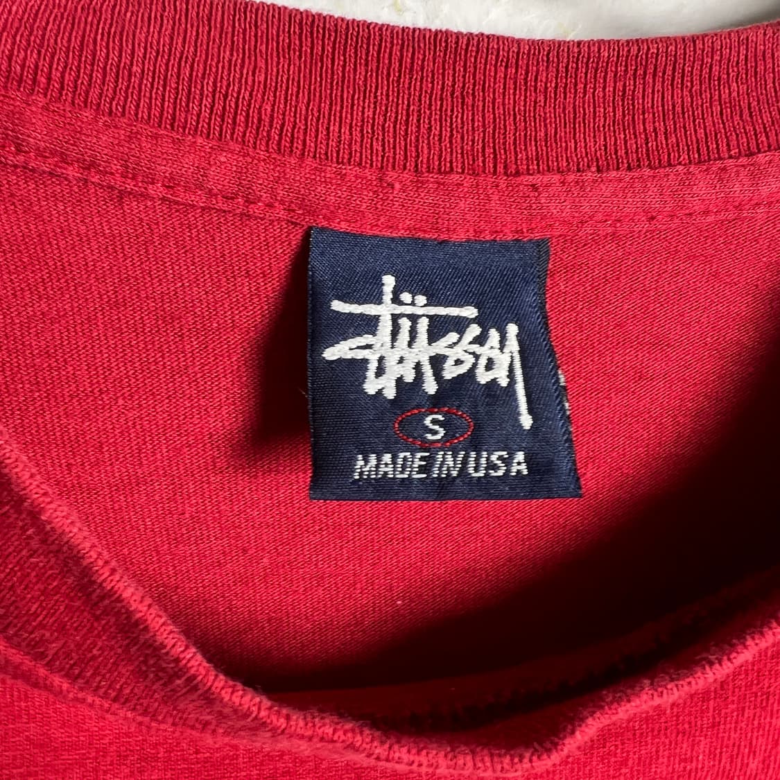 90's old stussy 올드 스투시 레드 반팔 티셔츠 S 상품이미지4