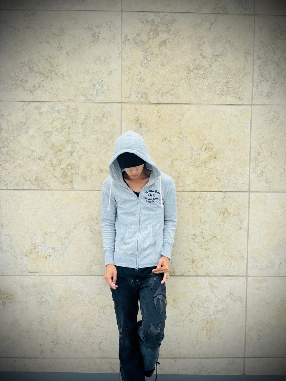 “Vintage”Y2K Print Grey 2-way Hoodie Zip 상품이미지7