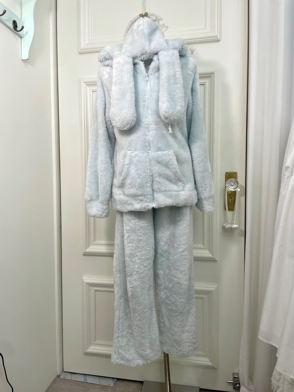 sky-blue rabbit fur hoodie&pants set 상품이미지1