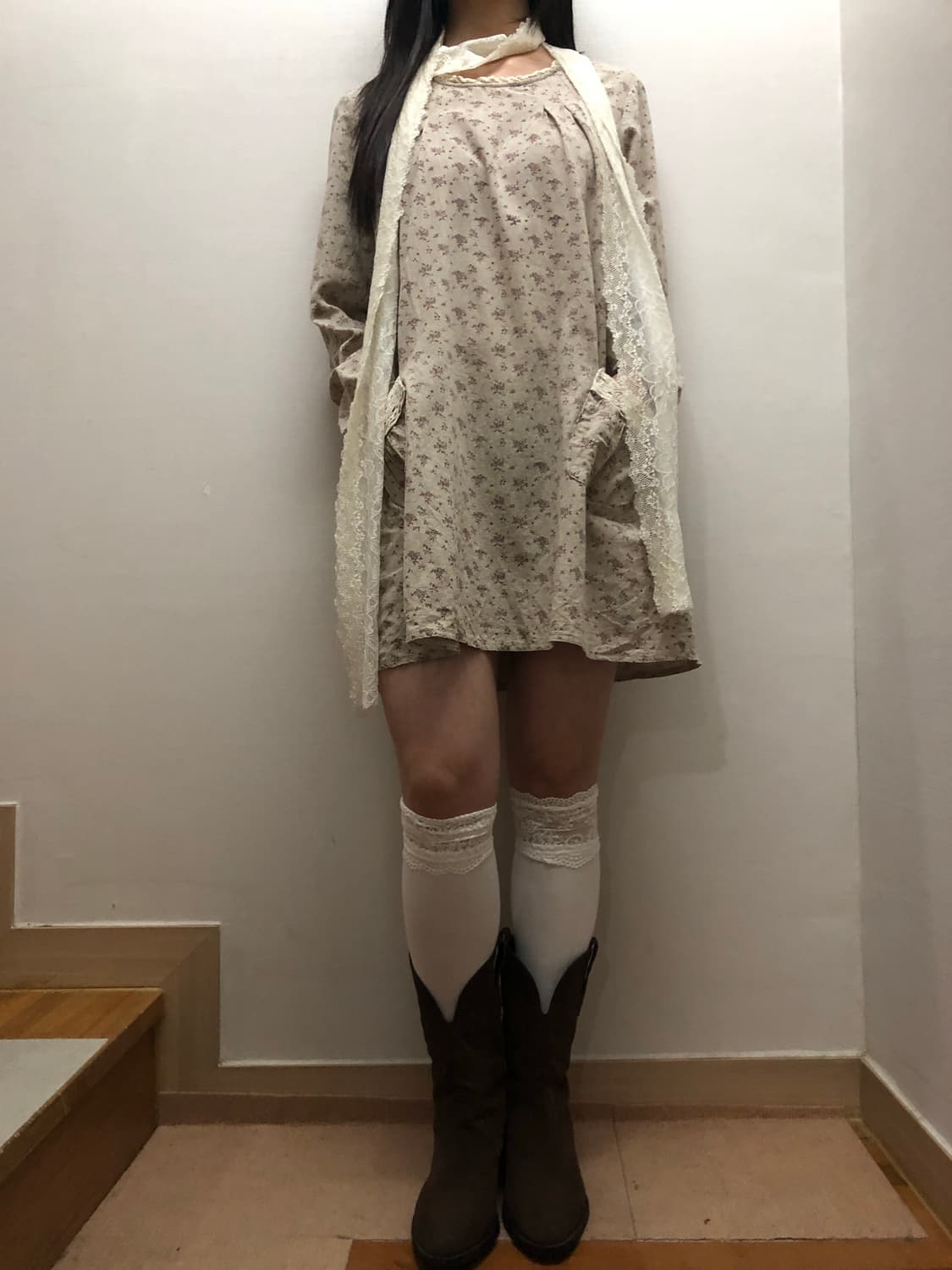 빈티지 오트밀 플라워 원피스 상품이미지6