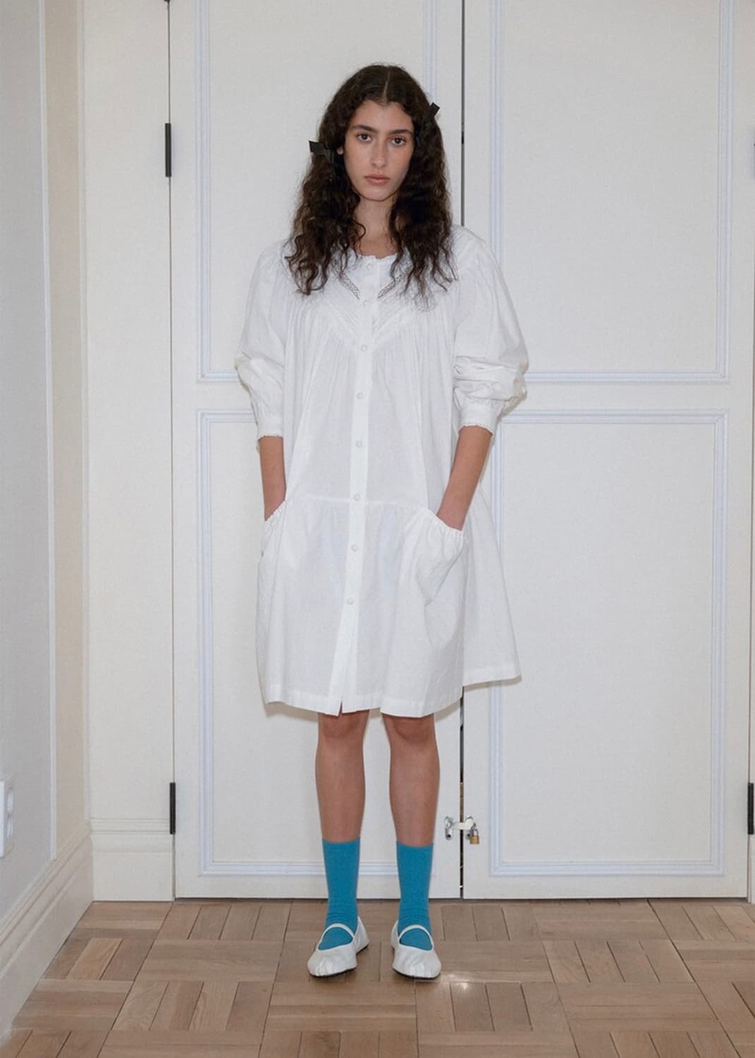 위러버 아이보리 레이스 컨트리 셔링 포켓 드레스 원피스 상품이미지1