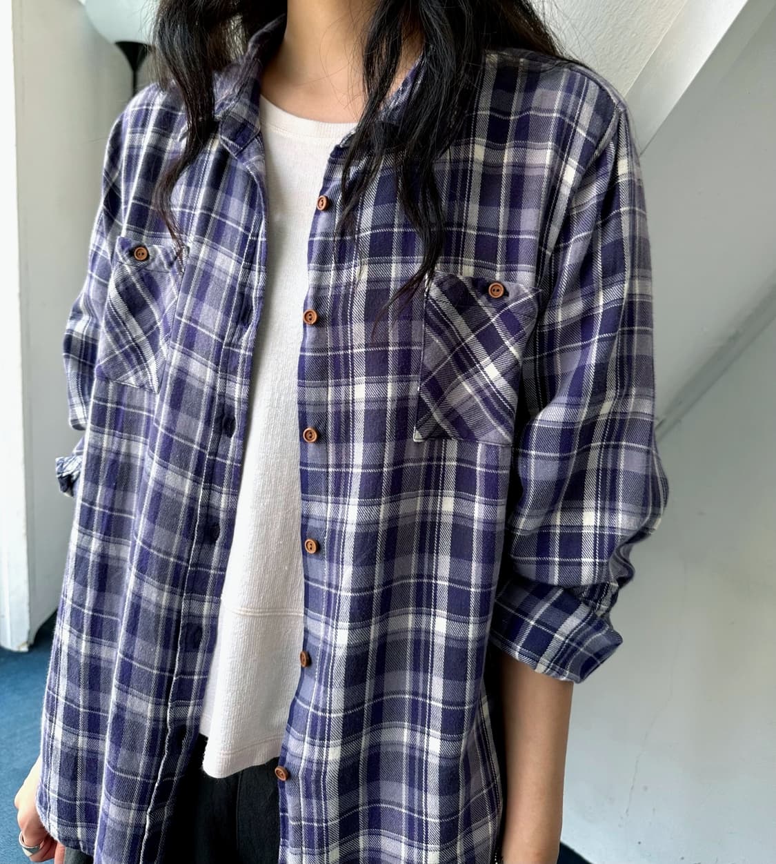 Brushed cotton nel check shirt 상품이미지1