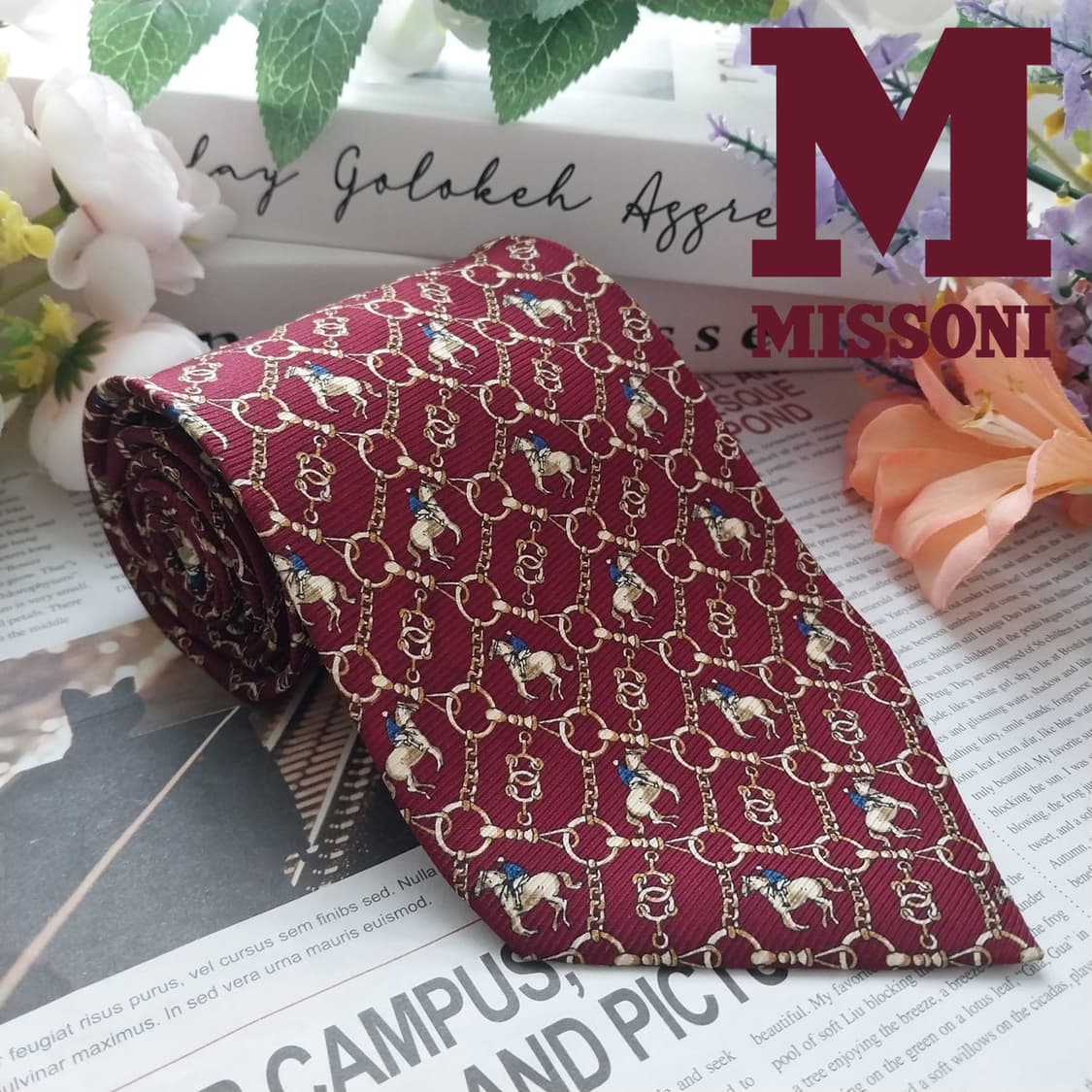 미쏘니 실크 버건디 승마 모티브 넥타이 10cm A+등급 K1275
 상품이미지1
