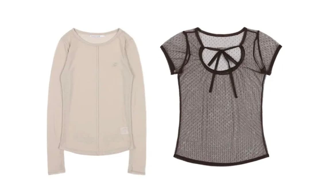 택O 새상품)) 팬시클럽 도트 레이어드 롱슬리브 베이지 상품이미지3