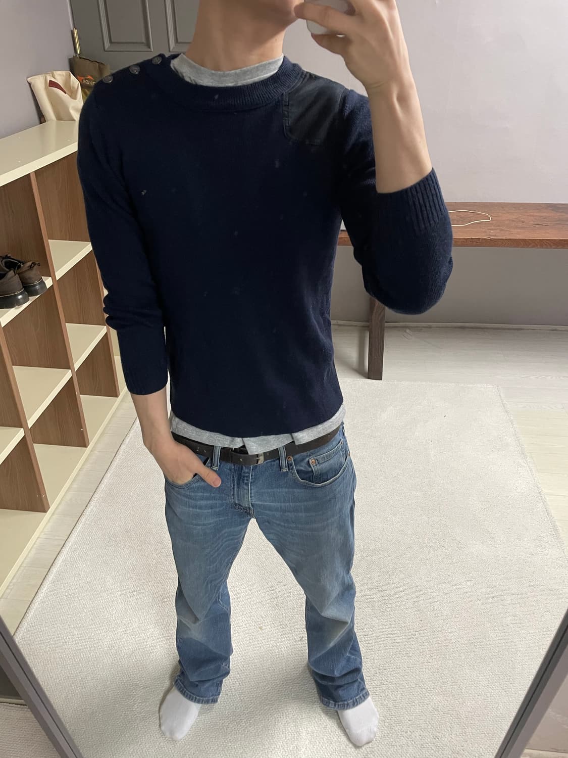 S) RAY BEAMS 레이빔스 울 라운드 베이직 니트 상품이미지1