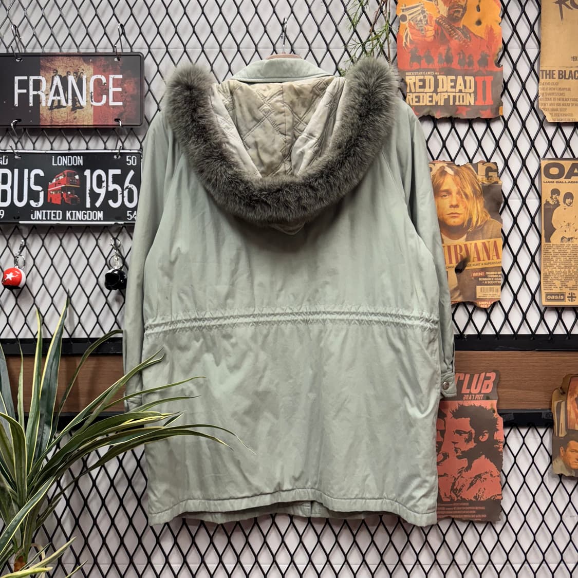 90s 버버리 폭스퍼 후드 롱파카 코트 자켓 민트 상품이미지2