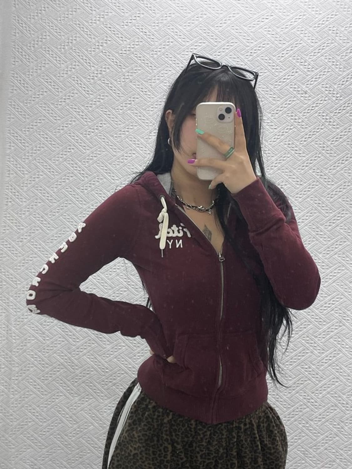 아베크롬비 레트로 Y2K 버건디 후드 집업 S C06933 상품이미지1