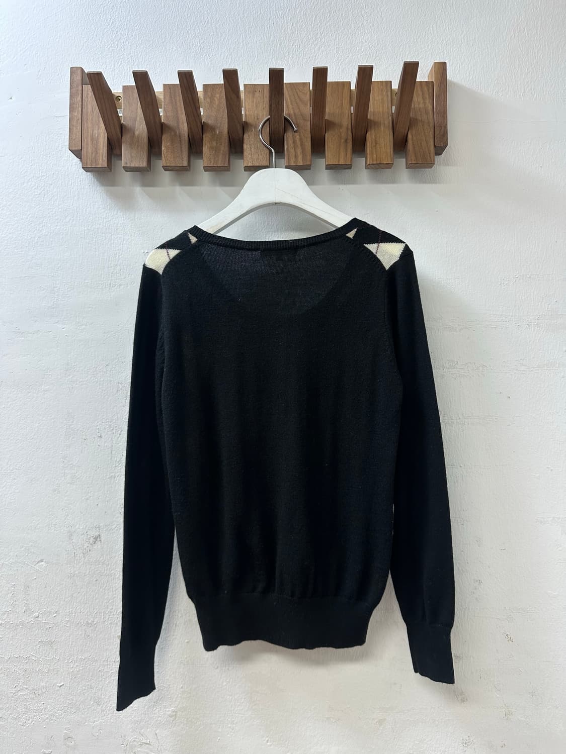 일본빈티지 라운드넥 울 혼방 블랙 아가일 니트  상품이미지3